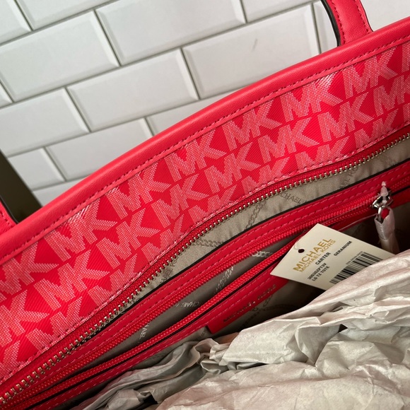 Michael Kors Logo Carter  Tap Zip  Tote Bag Geranium - Picture 6 of 9